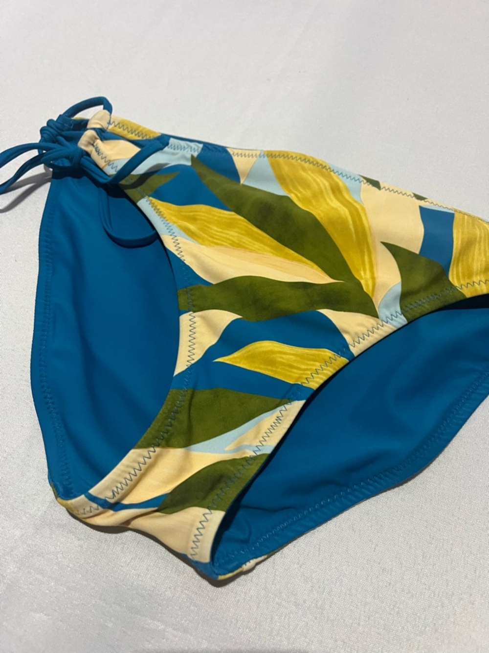 Hurley Tropical Leaf Print Blue Reversible Side Tie Low Rise Large Bikini Bottom